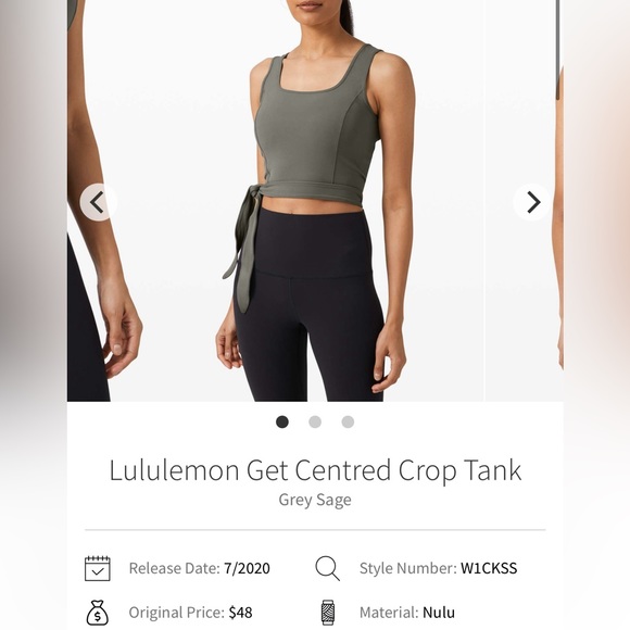 NWOT Lululemon get centered crop tank grey sage size 6 - Picture 1 of 3